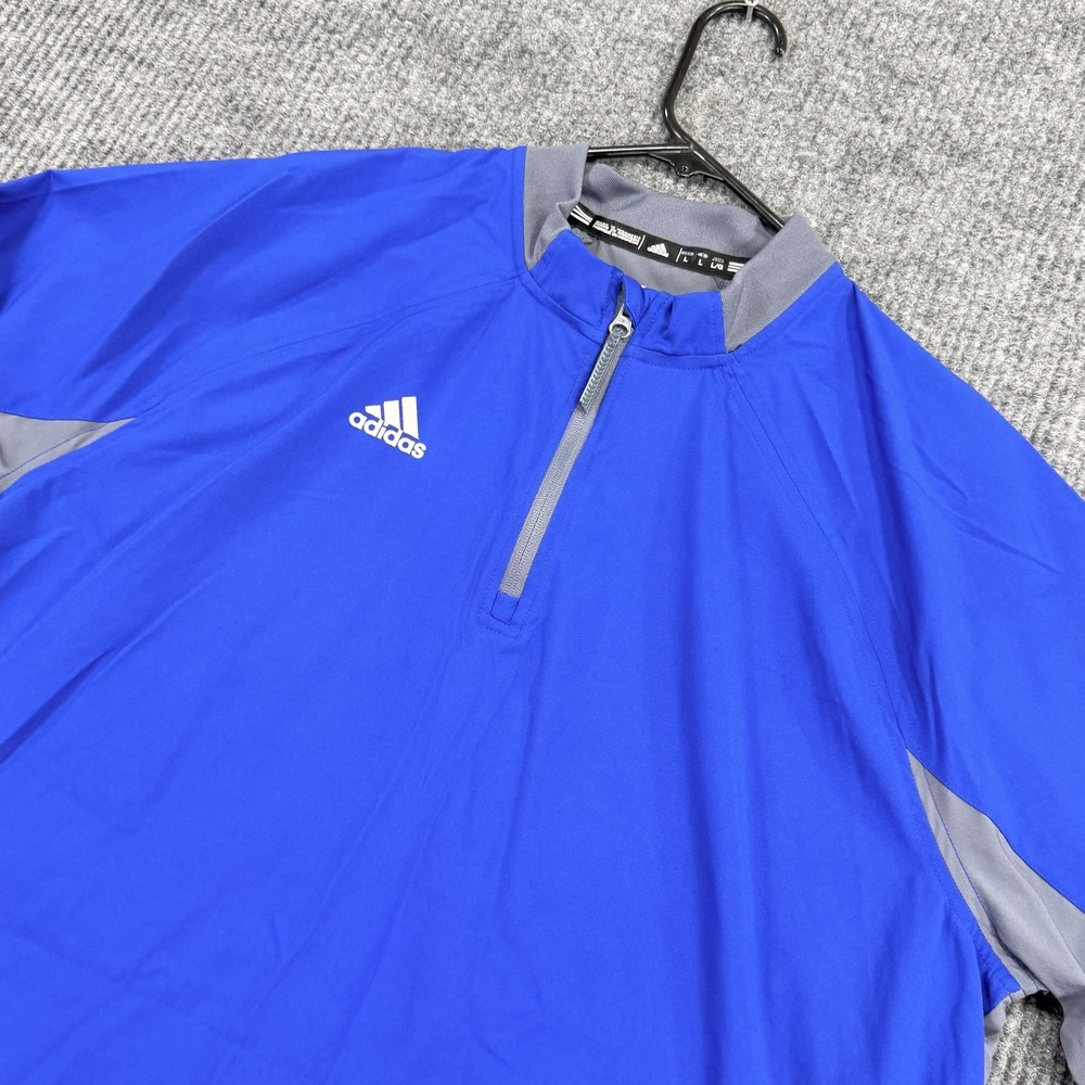 Adidas‎ Jacket Mens Large Blue Gray 1/4 Zip Golf Windbreaker Lined Lightweight